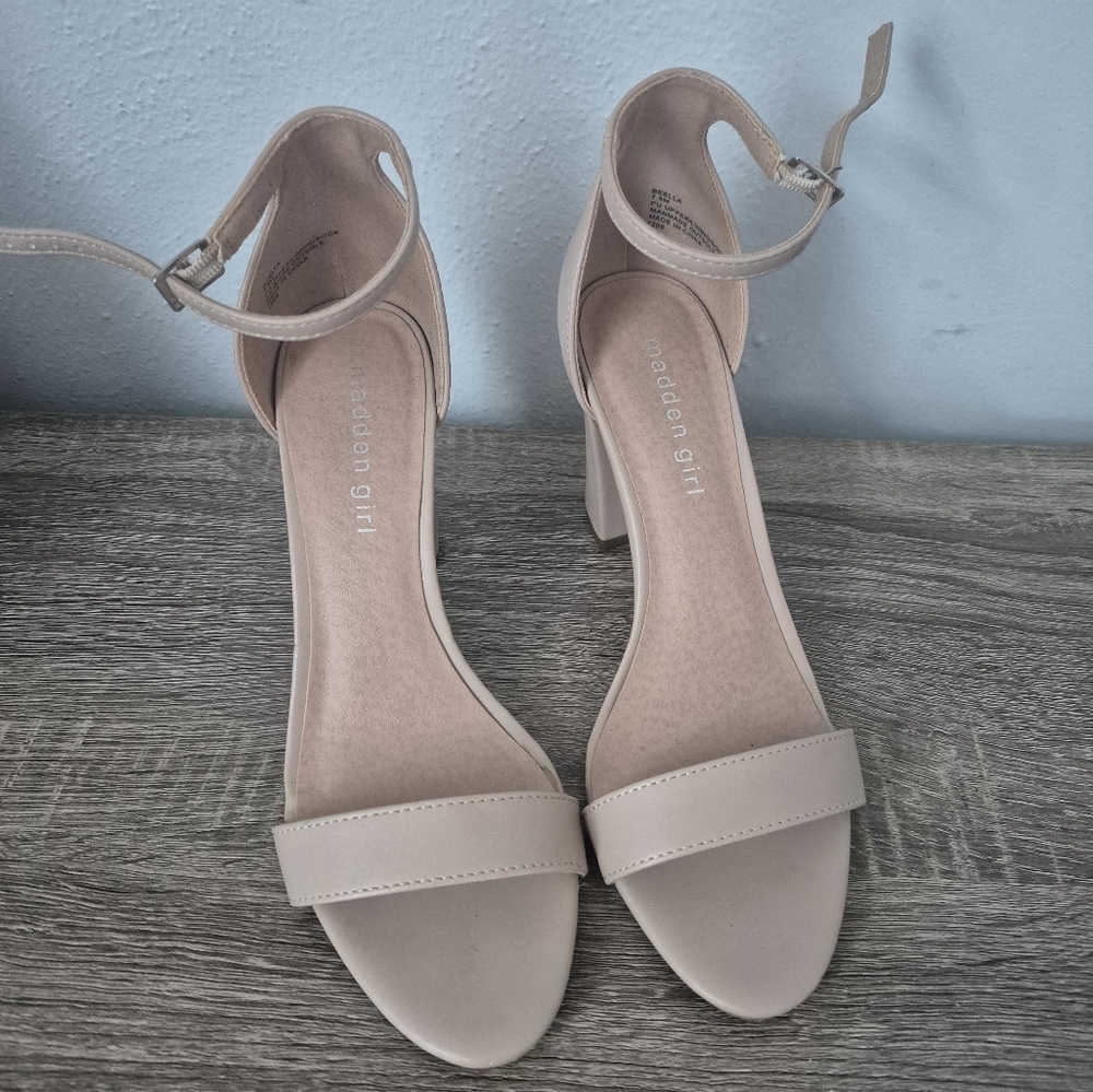 Madden Girl Nude Strappy Ankle Heels